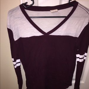 Maroon and white long sleeve